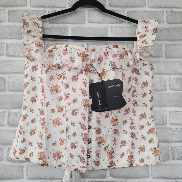 Corset Story Bustier Top Foral Hook Front Tie Back UK 24 US 20 NEW Coquette - Picture 11 of 11
